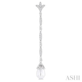 9X7 MM Marquise Link Teardrop Cultured Pearl and 1/2 ctw Round Cut Diamond Long Earring in 14K White Gold